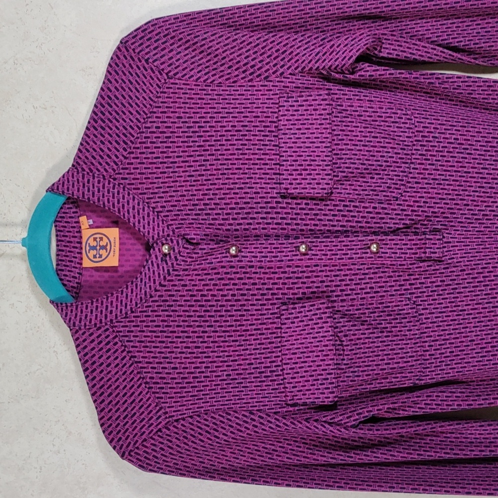 Tory Burch Purple Midi Shirt Dress with Black Belt - Size XS - Picture 2 of 15